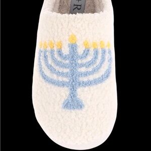 Cozy Festive House Slippers - Plush New! - Christmas Menorah